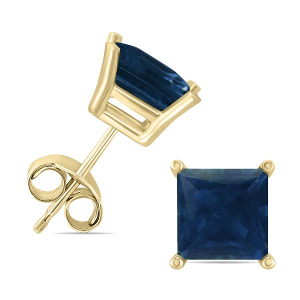 14K Yellow Gold 4MM Square Sapphire Gemstone Earrings- GER59031SP