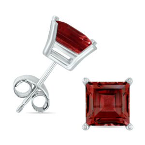 14K White Gold 5MM Square Garnet Earrings- GER59032GT