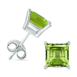 14K White Gold 5MM Square Peridot Earrings- GER59032PD