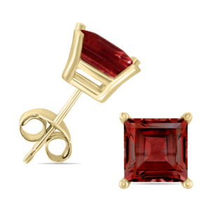 14K Yellow Gold 5MM Square Garnet Earrings- GER59033GT