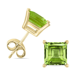 14K Yellow Gold 5MM Square Peridot Earrings- GER59033PD