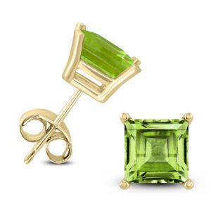 14K Yellow Gold 6MM Square Peridot Earrings- GER59035PD
