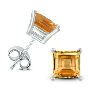 14K White Gold 7MM Square Citrine Earrings- GER59036CT