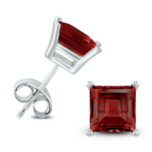 14K White Gold 7MM Square Garnet Earrings- GER59036GT