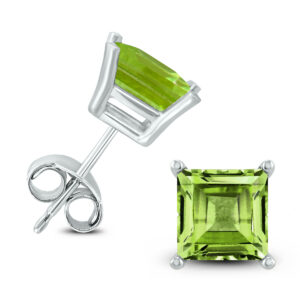 14K White Gold 7MM Square Peridot Earrings- GER59036PD