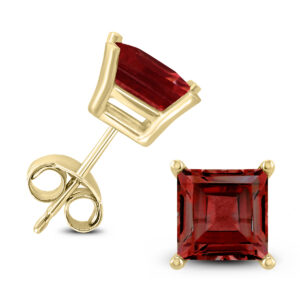14K Yellow Gold 7MM Square Garnet Earrings- GER59037GT