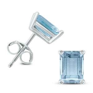 14K White Gold 5x3MM Emerald Shaped Aquamarine Earrings- GER59055AQ