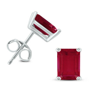 14K White Gold 5x3MM Emerald Shaped Ruby Earrings- GER59055RB
