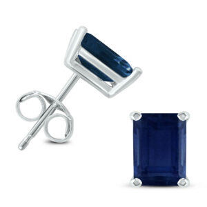 14K White Gold 5x3MM Emerald Shaped Sapphire Earrings- GER59055SP