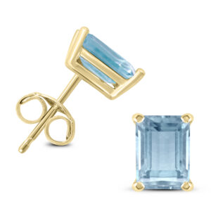14K Yellow Gold 5x3MM Emerald Shaped Aquamarine Earrings- GER59056AQ