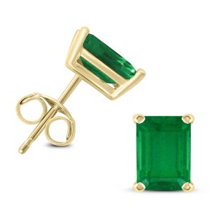 14K Yellow Gold 5x3MM Emerald Shaped Emerald Earrings- GER59056EM