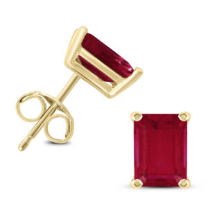 14K Yellow Gold 5x3MM Emerald Shaped Ruby Earrings- GER59056RB