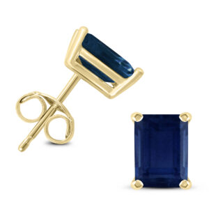 14K Yellow Gold 5x3MM Emerald Shaped Sapphire Earrings- GER59056SP