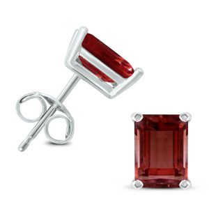 14K White Gold 6x4MM Emerald Shaped Garnet Earrings- GER59057GT