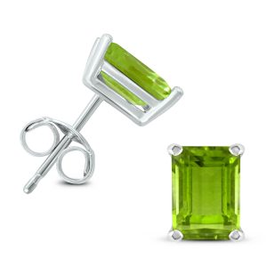 14K White Gold 6x4MM Emerald Shaped Peridot Earrings- GER59057PD