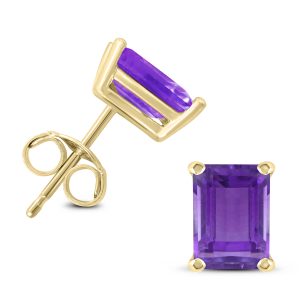 14K Yellow Gold 6x4MM Emerald Shaped Amethyst Earrings- GER59058AM