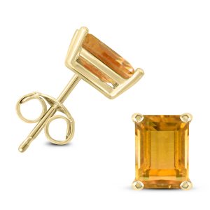 14K Yellow Gold 6x4MM Emerald Shaped Citrine Earrings- GER59058CT