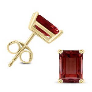 14K Yellow Gold 6x4MM Emerald Shaped Garnet Earrings- GER59058GT