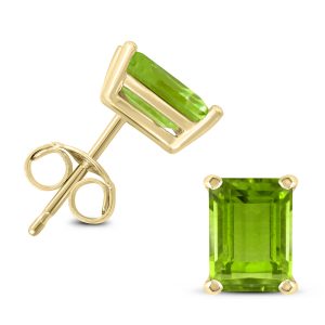 14K Yellow Gold 6x4MM Emerald Shaped Peridot Earrings- GER59058PD