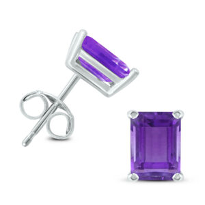 14K White Gold 7x5MM Emerald Shaped Amethyst Earrings- GER59059AM