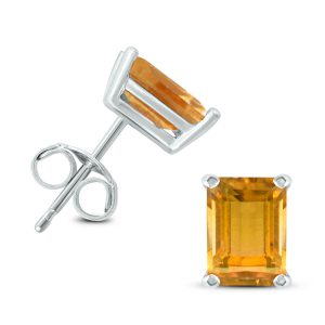 14K White Gold 7x5MM Emerald Shaped Citrine Earrings- GER59059CT