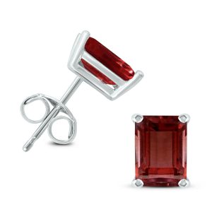 14K White Gold 7x5MM Emerald Shaped Garnet Earrings- GER59059GT