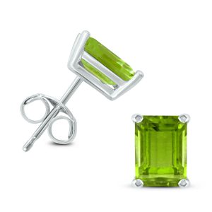 14K White Gold 7x5MM Emerald Shaped Peridot Earrings- GER59059PD
