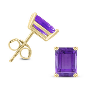 14K Yellow Gold 7x5MM Emerald Shaped Amethyst Earrings- GER59060AM