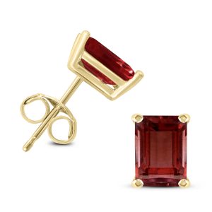 14K Yellow Gold 7x5MM Emerald Shaped Garnet Earrings- GER59060GT