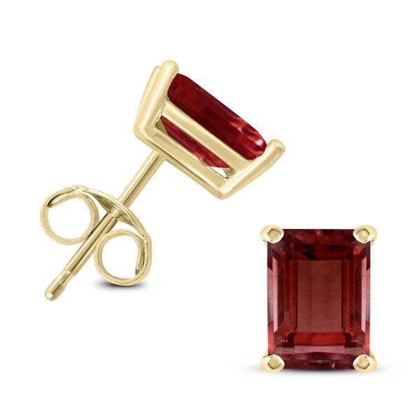 14K Yellow Gold 7x5MM Emerald Shaped Garnet Earrings- GER59060GT