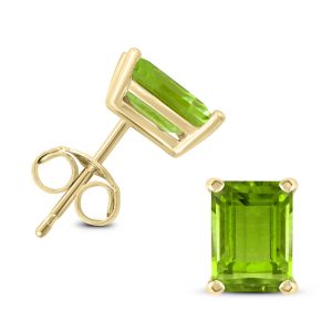 14K Yellow Gold 7x5MM Emerald Shaped Peridot Earrings- GER59060PD