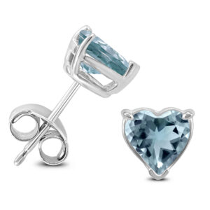 14K White Gold 4MM Heart Aquamarine Earrings- GER59089AQ