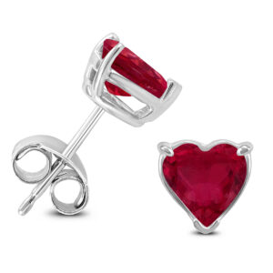 14K White Gold 4MM Heart Ruby Earrings- GER59089RB