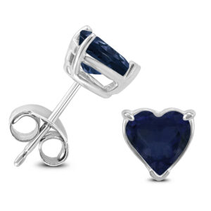 14K White Gold 4MM Heart Sapphire Earrings- GER59089SP