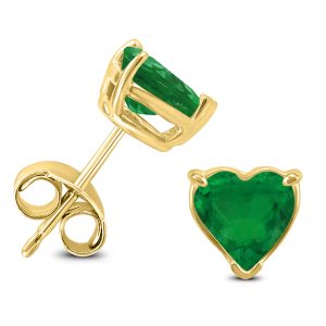 14K Yellow Gold 4MM Heart Emerald Earrings- GER59090EM
