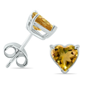 14K White Gold 5MM Heart Citrine Earrings- GER59091CT