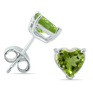 14K White Gold 5MM Heart Peridot Earrings- GER59091PD
