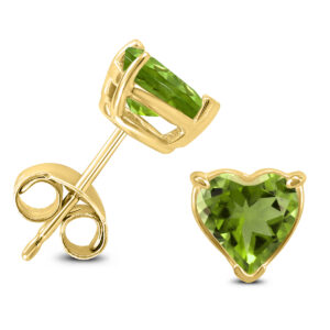 14K Yellow Gold 6MM Heart Peridot Earrings- GER59094PD