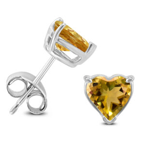 14K White Gold 7MM Heart Citrine Earrings- GER59095CT