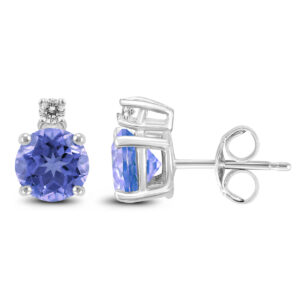 14K White Gold 5MM Round Tanzanite and Diamond Earrings- GER59121TZ
