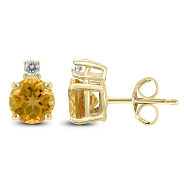14K Yellow Gold 5MM Round Citrine and Diamond Earrings- GER59125CT