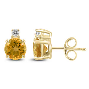 14K Yellow Gold 7MM Round Citrine and Diamond Earrings- GER59127CT