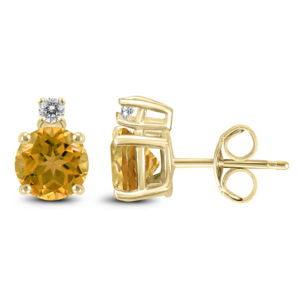 14K Yellow Gold 7MM Round Citrine and Diamond Earrings- GER59127CT