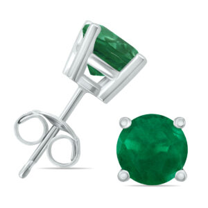 14K White Gold 4MM Round Emerald Earrings- GER59128EM