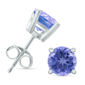 14K White Gold 4MM Round Tanzanite Earrings- GER59128TZ