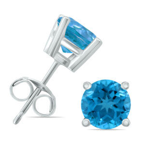 14K White Gold 5MM Round Blue Topaz Earrings- GER59129BT