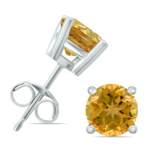 14K White Gold 5MM Round Citrine Earrings- GER59129CT