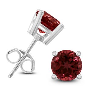14K White Gold 6MM Round Garnet Earrings- GER59130GT