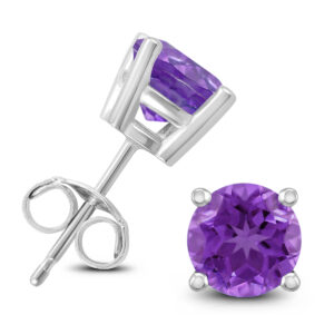 14K White Gold 7MM Round Amethyst Earrings- GER59131AM