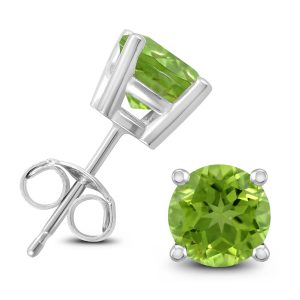 14K White Gold 7MM Round Peridot Earrings- GER59131PD